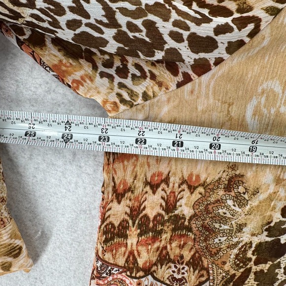 Chicos Tunic Top Women XL Asymmetrical Hem 3/4 Sleeve Leopard Roll‎ Tab Chiffon - Picture 13 of 16